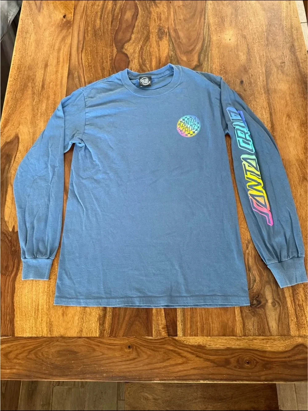 Santa Cruz Skateboards Long Sleeve Tee - Blue with Rainbow Graphics